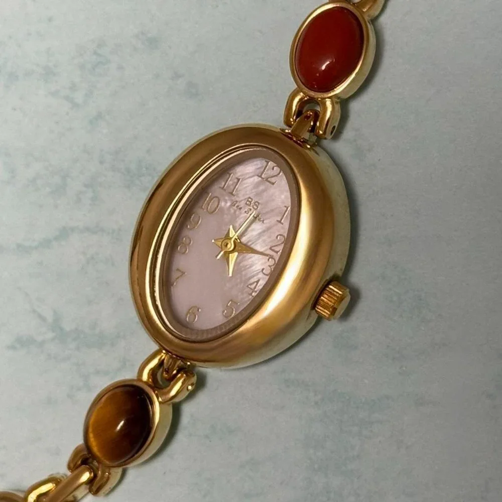 Sku0459 Retro Gold Multicoloured‎ Gemstone Women Watch Bracelet + gift bag